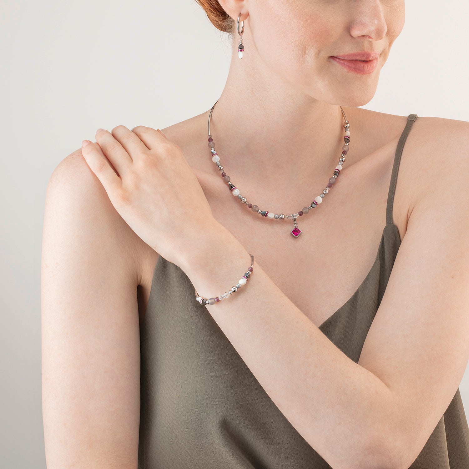 Bracelet Brilliant Square interchangeable Pendant Precious pink