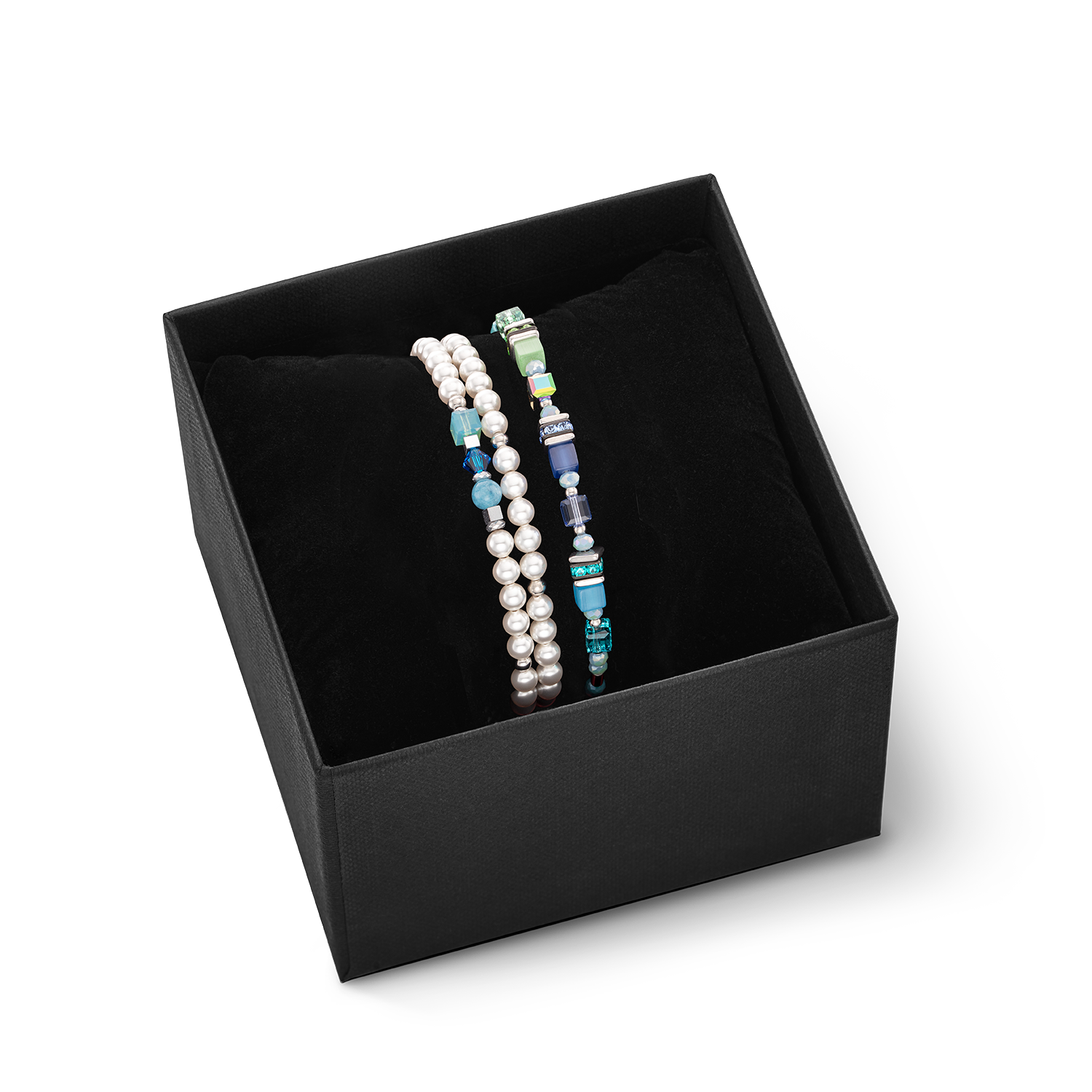 Jewellery Set Bracelets Cube Story Sparkling & Princess Pearls blue-green