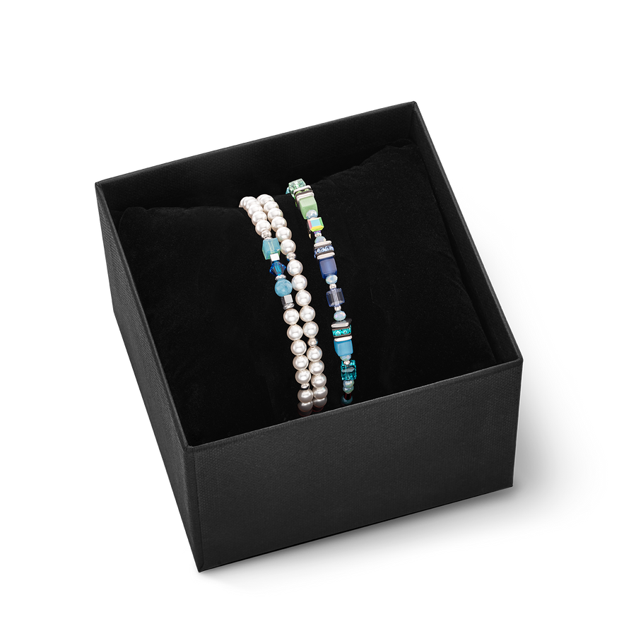 Jewellery Set Bracelets Cube Story Sparkling & Princess Pearls blue-green