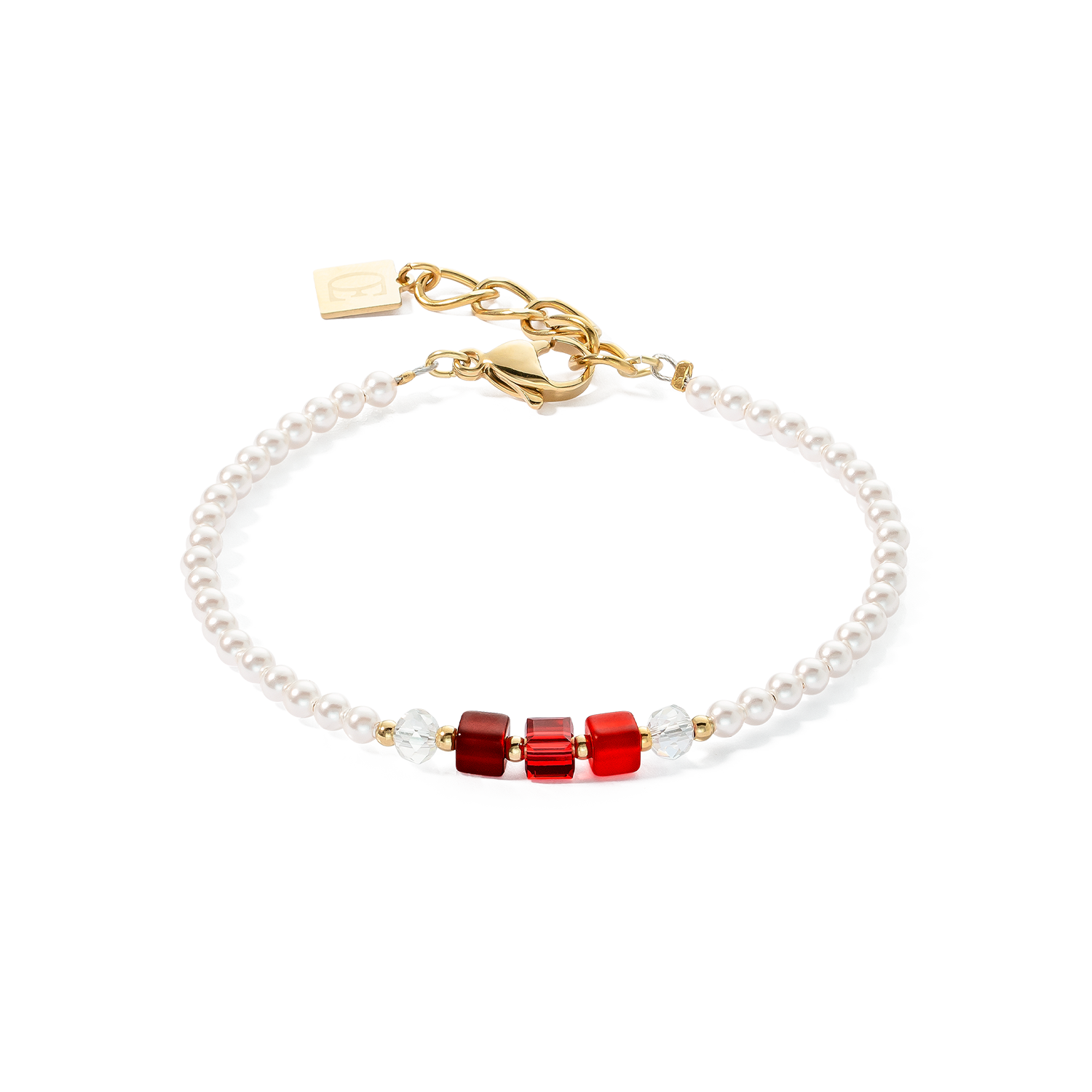 Bracelet Princess Pearls & Cubes gold-red