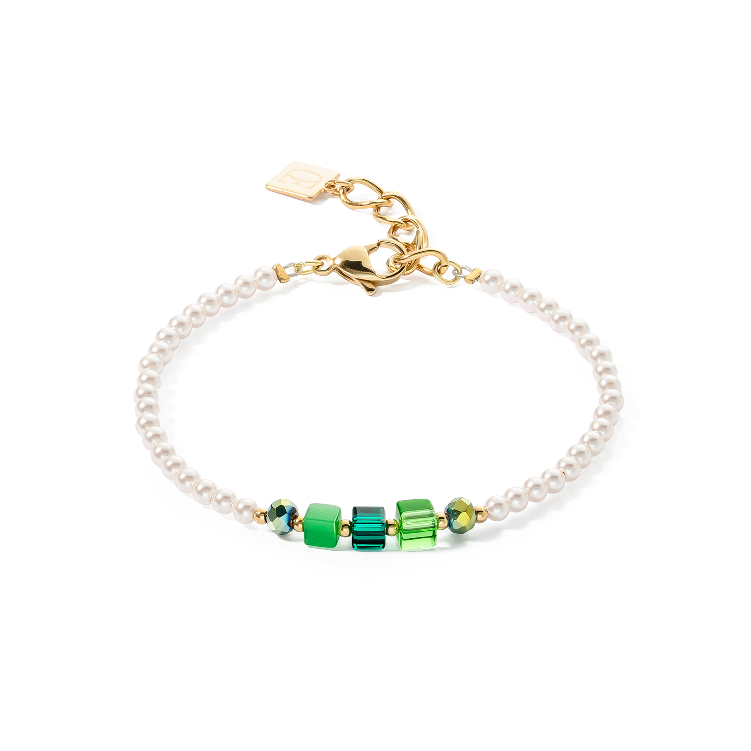 Bracelet Princess Pearls & Cubes gold-green