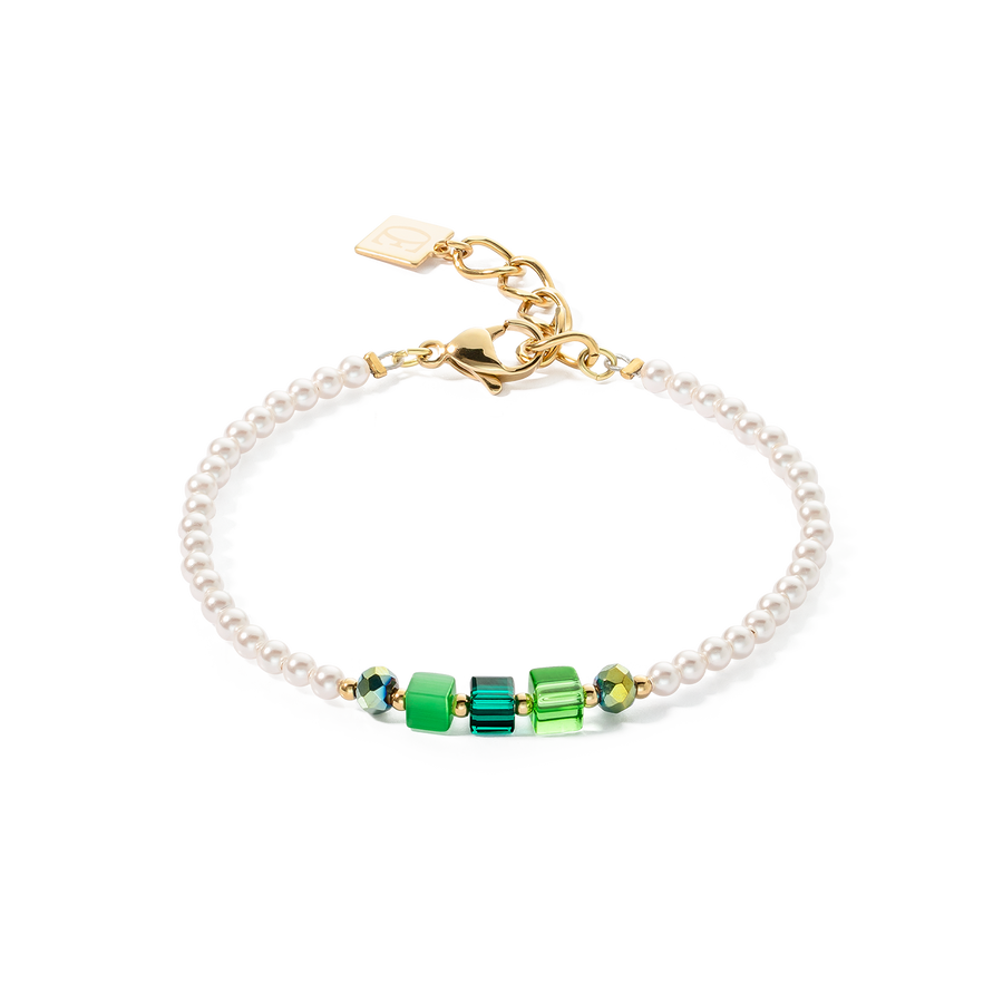 Bracelet Princess Pearls & Cubes gold-green