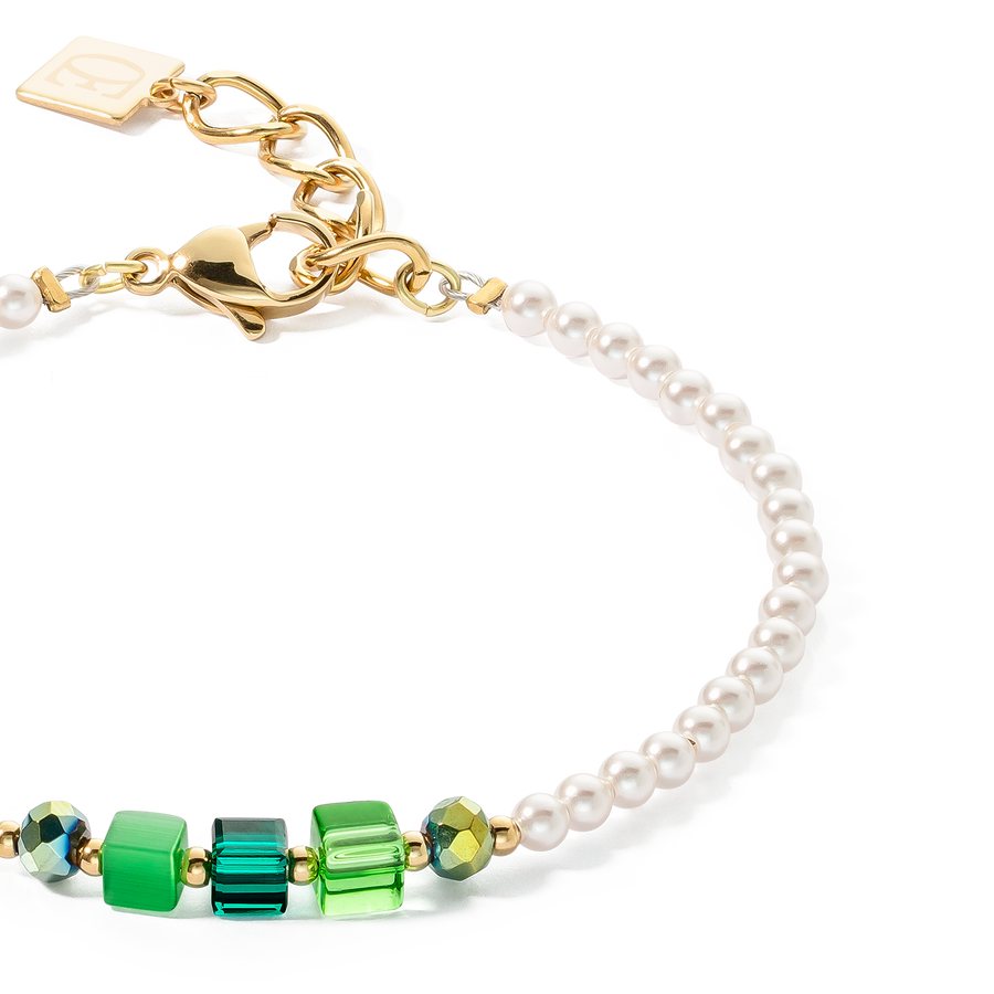 Bracelet Princess Pearls & Cubes gold-green