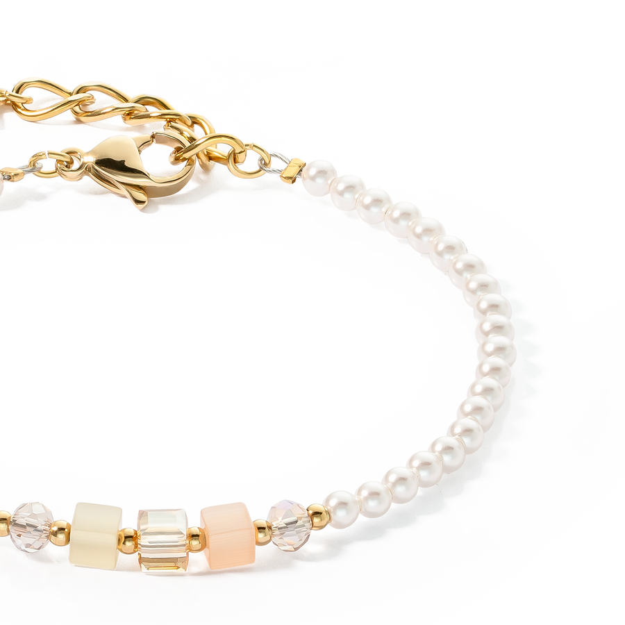 Bracelet Princess Pearls & Cubes gold-beige