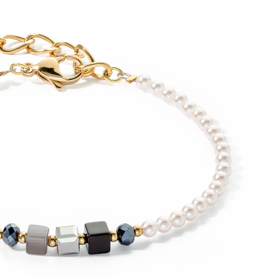 Bracelet Princess Pearls & Cubes gold-black