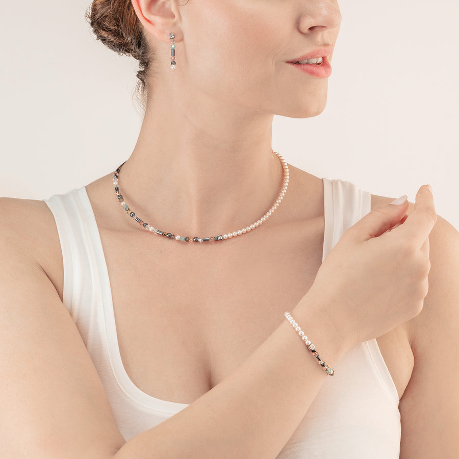 Necklace Princess Pearls Asymmetry aqua-pink