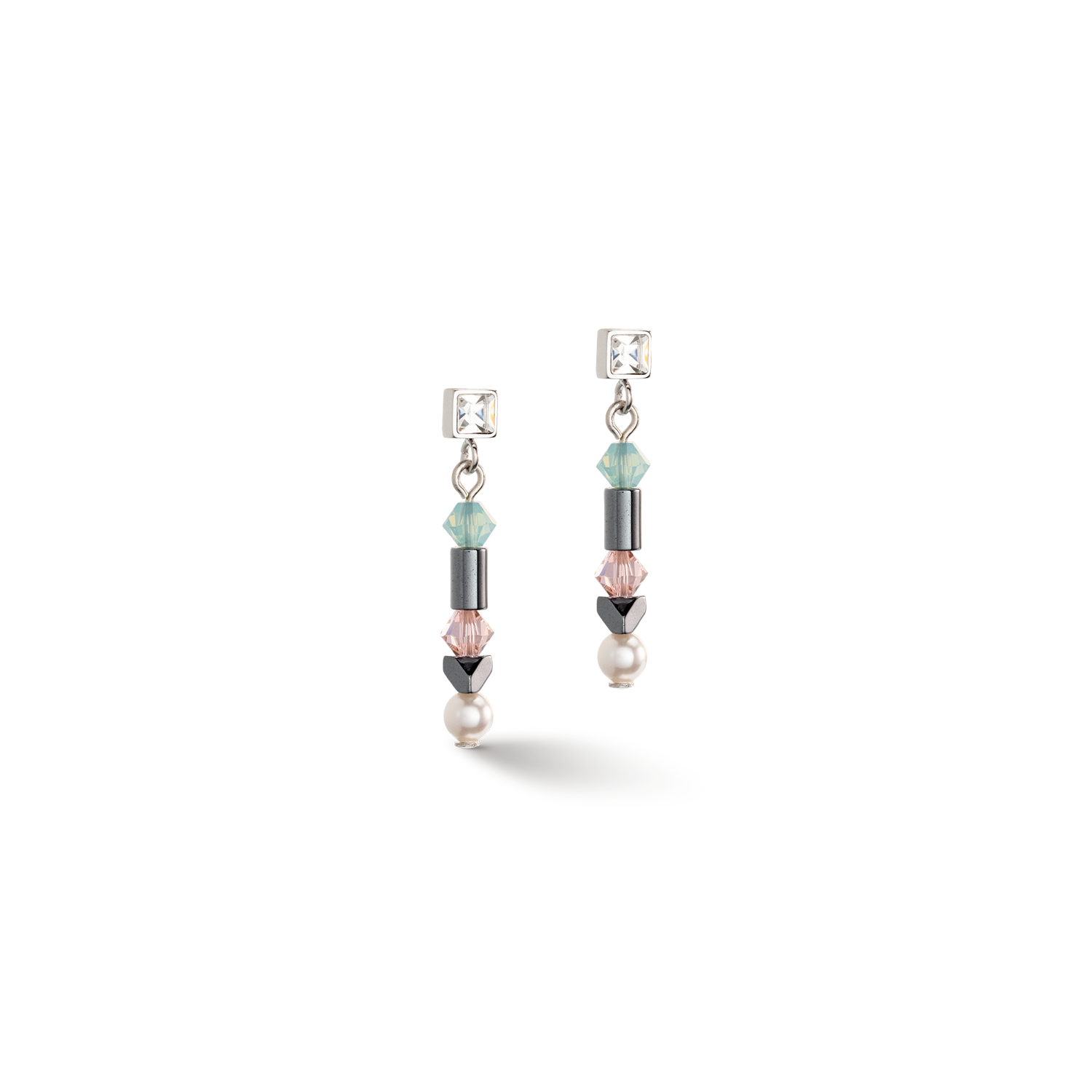 Earrings Princess Pearls Asymmetry aqua-pink