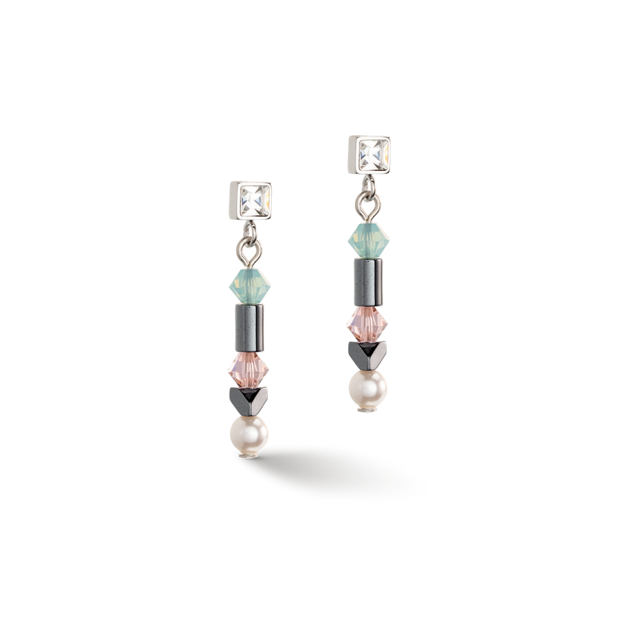 Earrings Princess Pearls Asymmetry aqua-pink