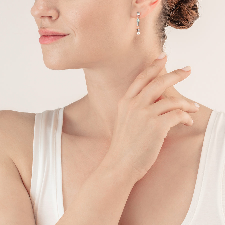 Earrings Princess Pearls Asymmetry aqua-pink