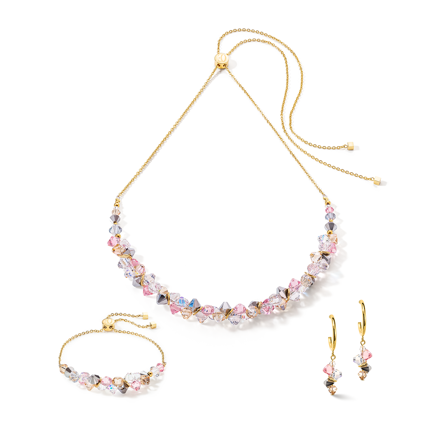 Dancing Crystals necklace gold light rose