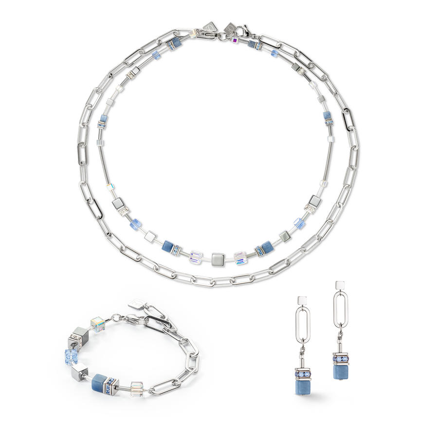 GeoCUBE® Fusion Chain necklace silver blue – COEUR DE LION (Europe)