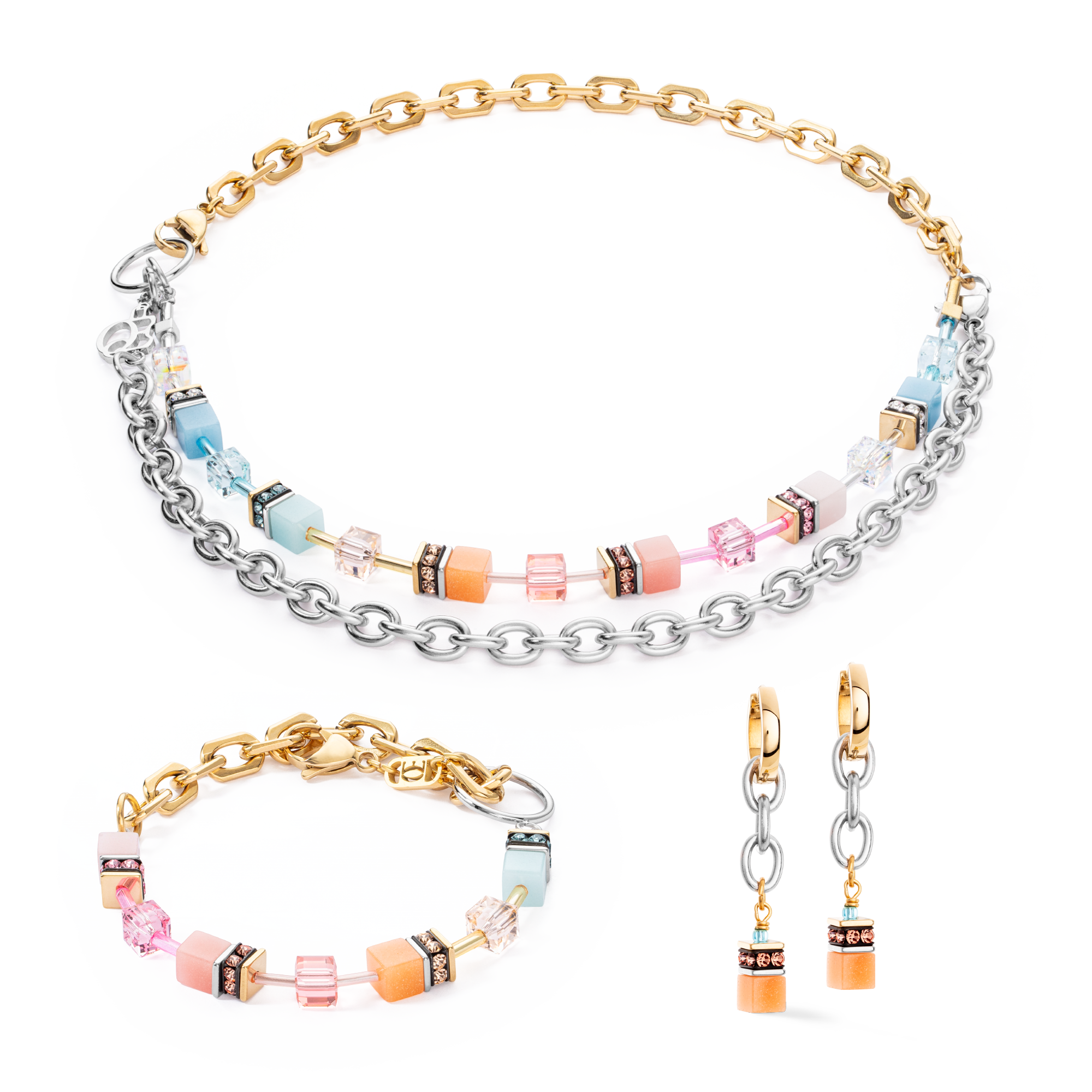 GeoCUBE® Iconic Fusion Chain necklace aqua-apricot