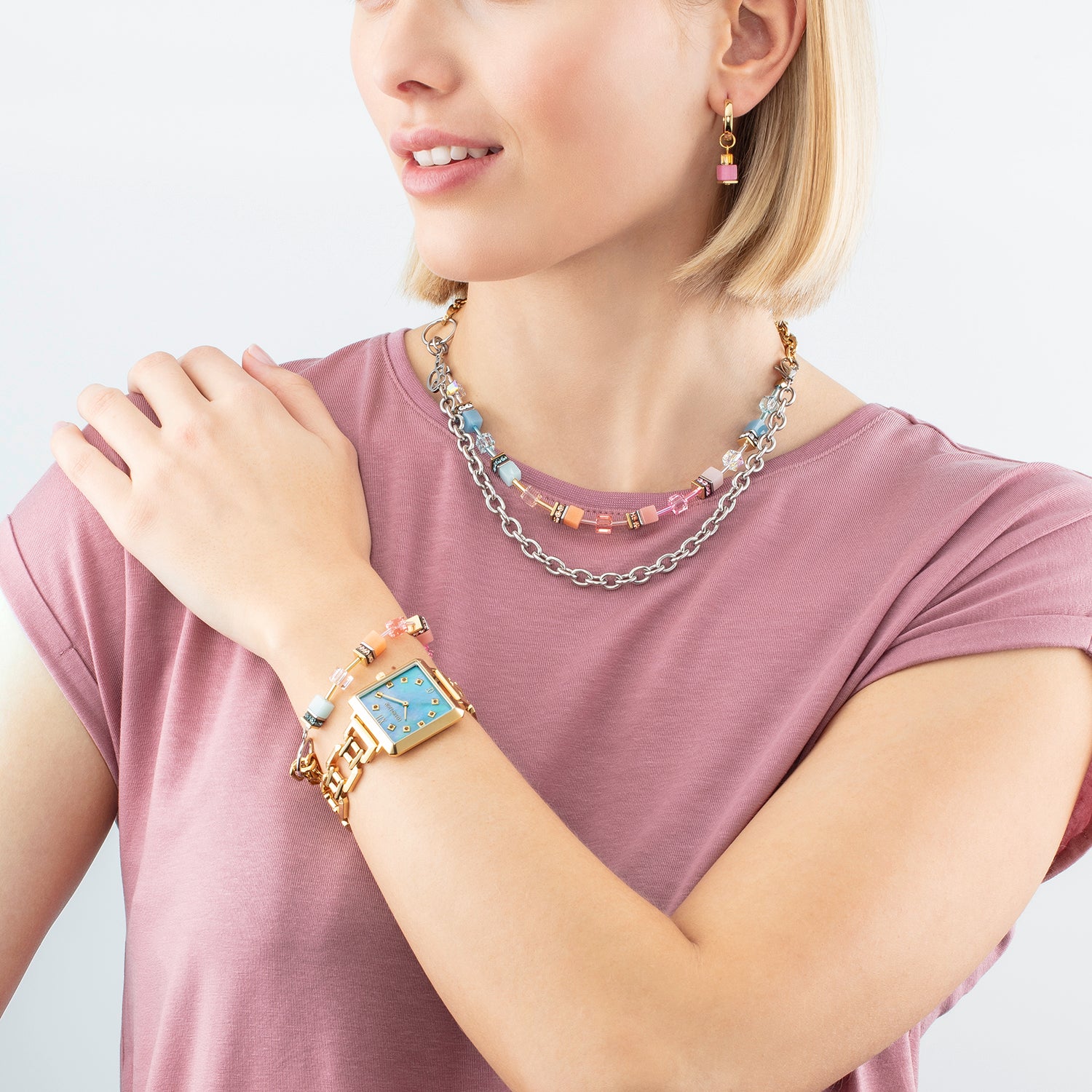 GeoCUBE® Iconic Fusion Chain necklace aqua-apricot