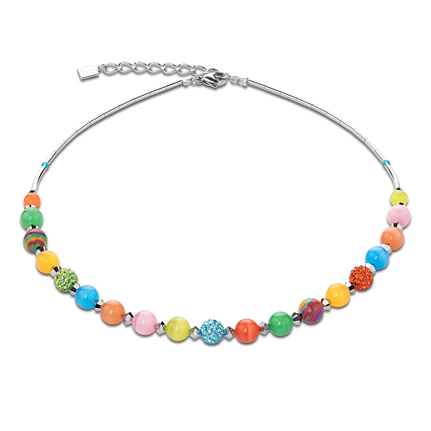 Necklace Crystals & tiger´s eye & rhinestone multicolour