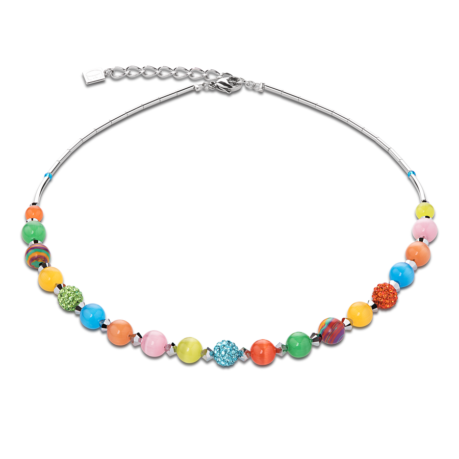 Necklace Crystals & tiger´s eye & rhinestone multicolour
