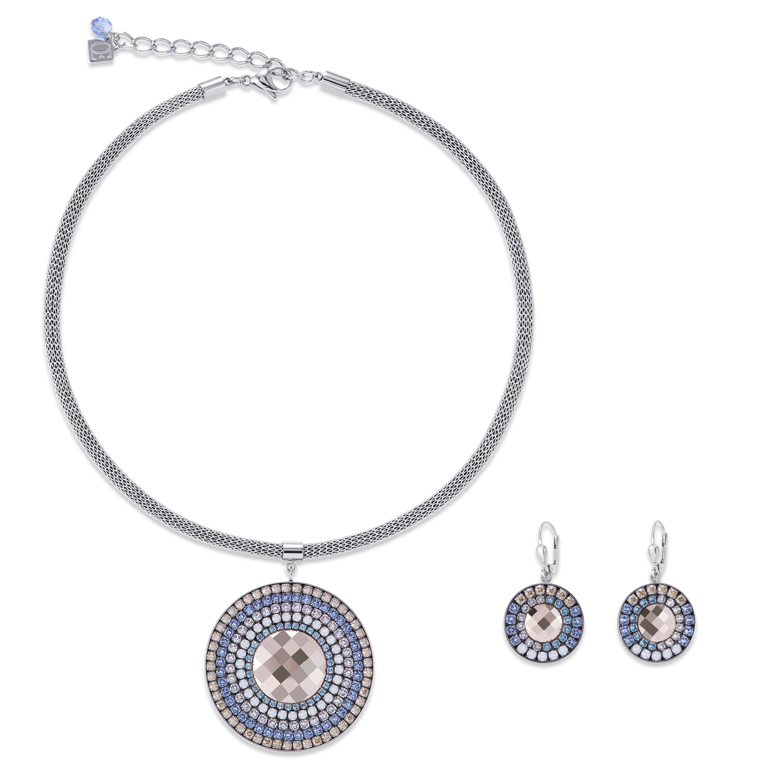 SET Amulet Swarovski® Crystals & mesh lightblue-beige
