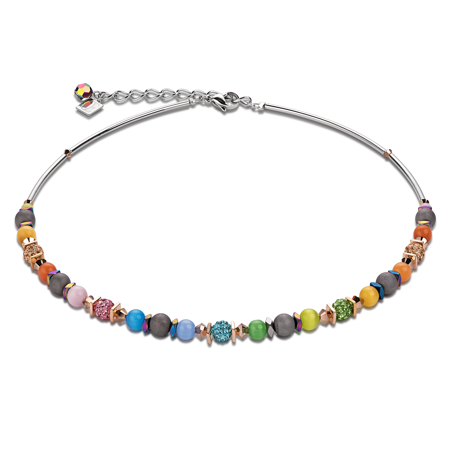 Necklace Frontline Crystals Pavé & agate & onyx multicolour rainbow