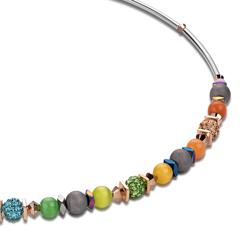 Necklace Frontline Crystals Pavé & agate & onyx multicolour rainbow