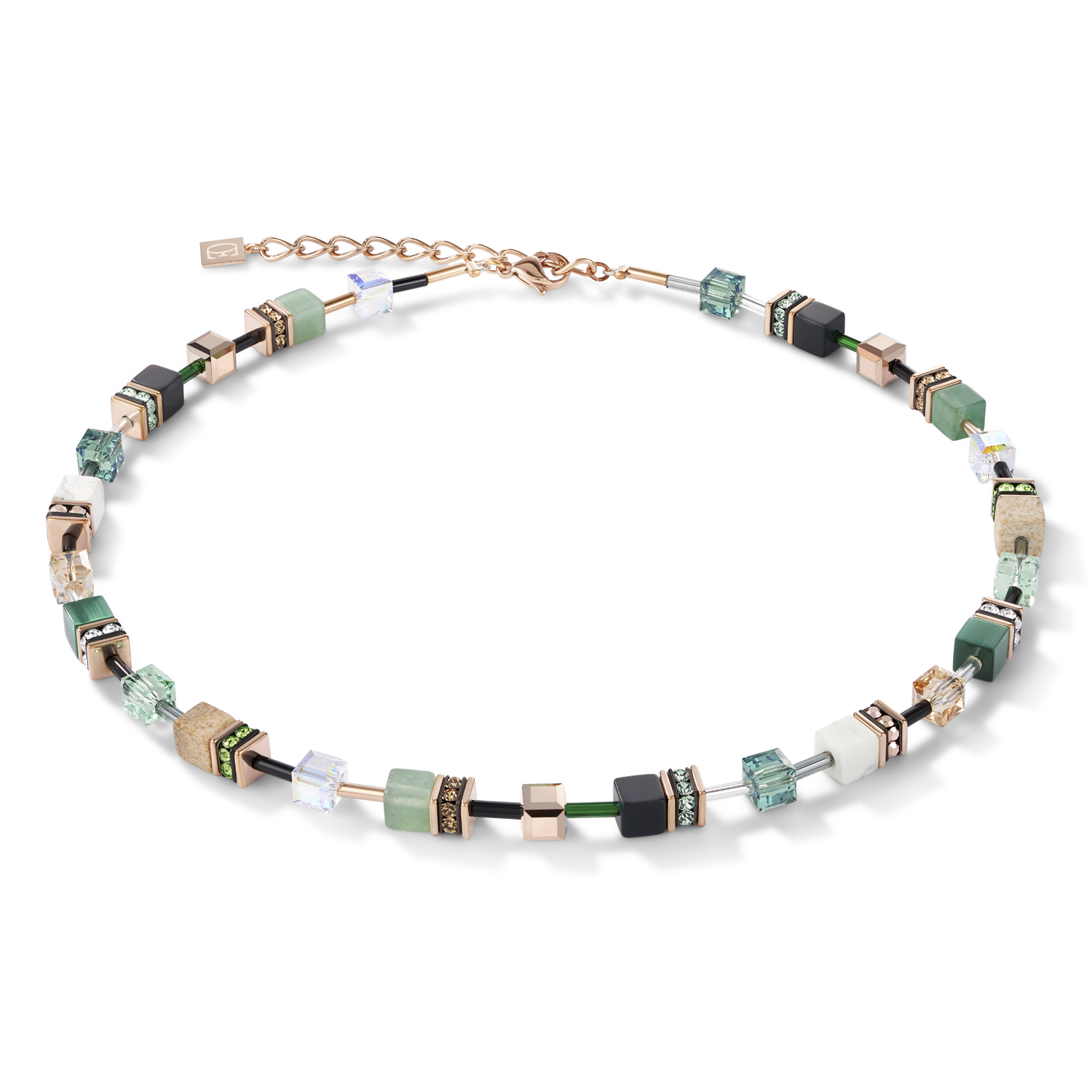 Necklace GeoCUBE® Crystals & Gemstones green-beige