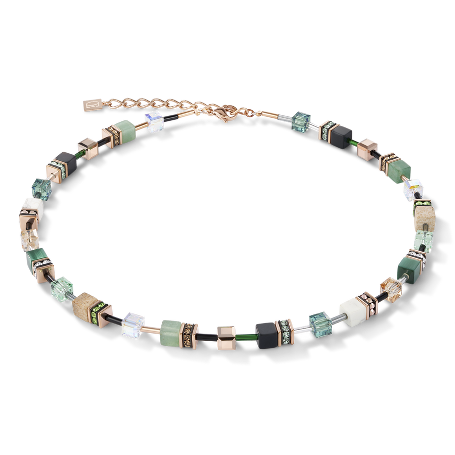 Necklace GeoCUBE® Crystals & Gemstones green-beige