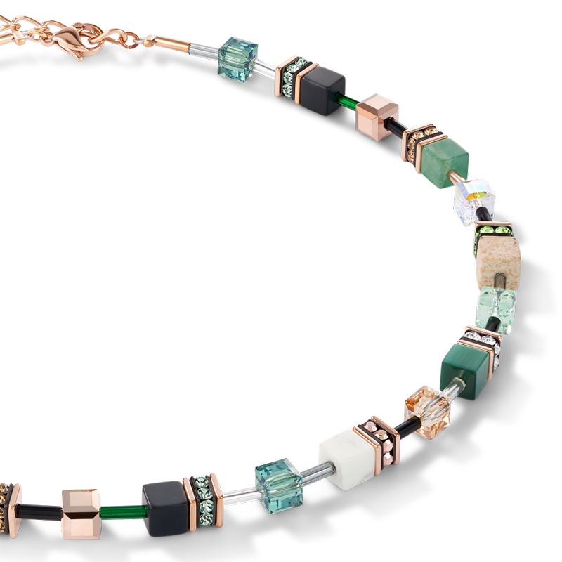 Necklace GeoCUBE® Crystals & Gemstones green-beige