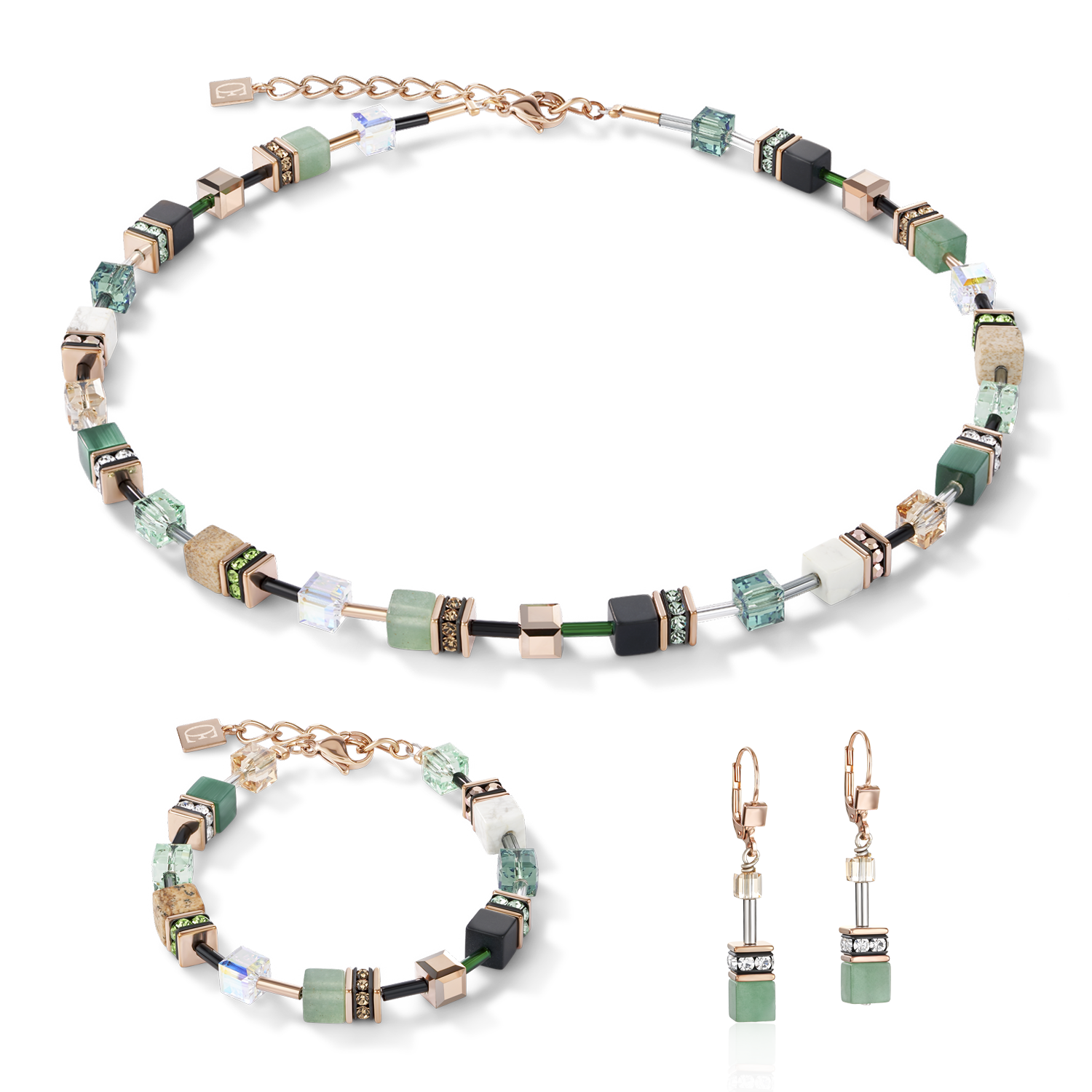 Necklace GeoCUBE® Crystals & Gemstones green-beige