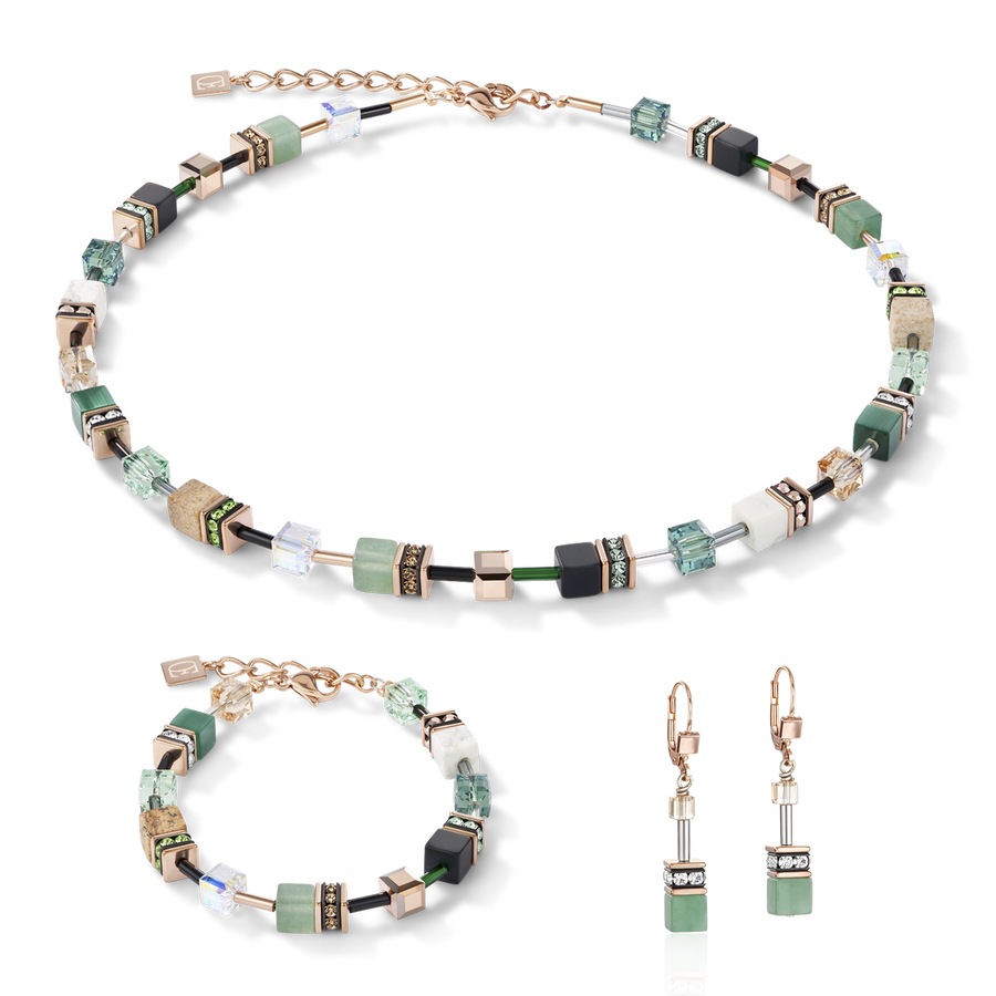 Necklace GeoCUBE® Crystals & Gemstones green-beige
