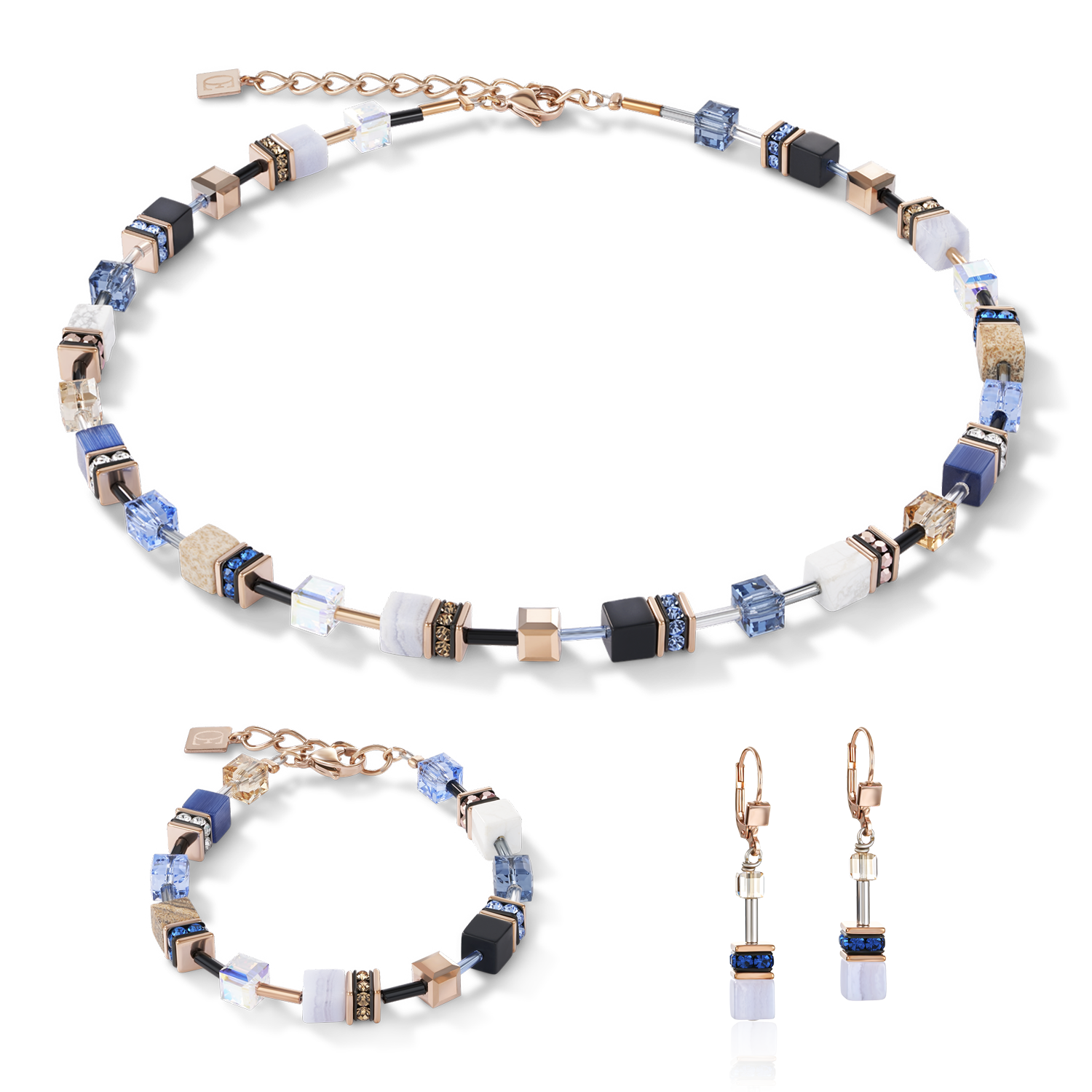 Necklace GeoCUBE® Crystals & Gemstones blue-beige