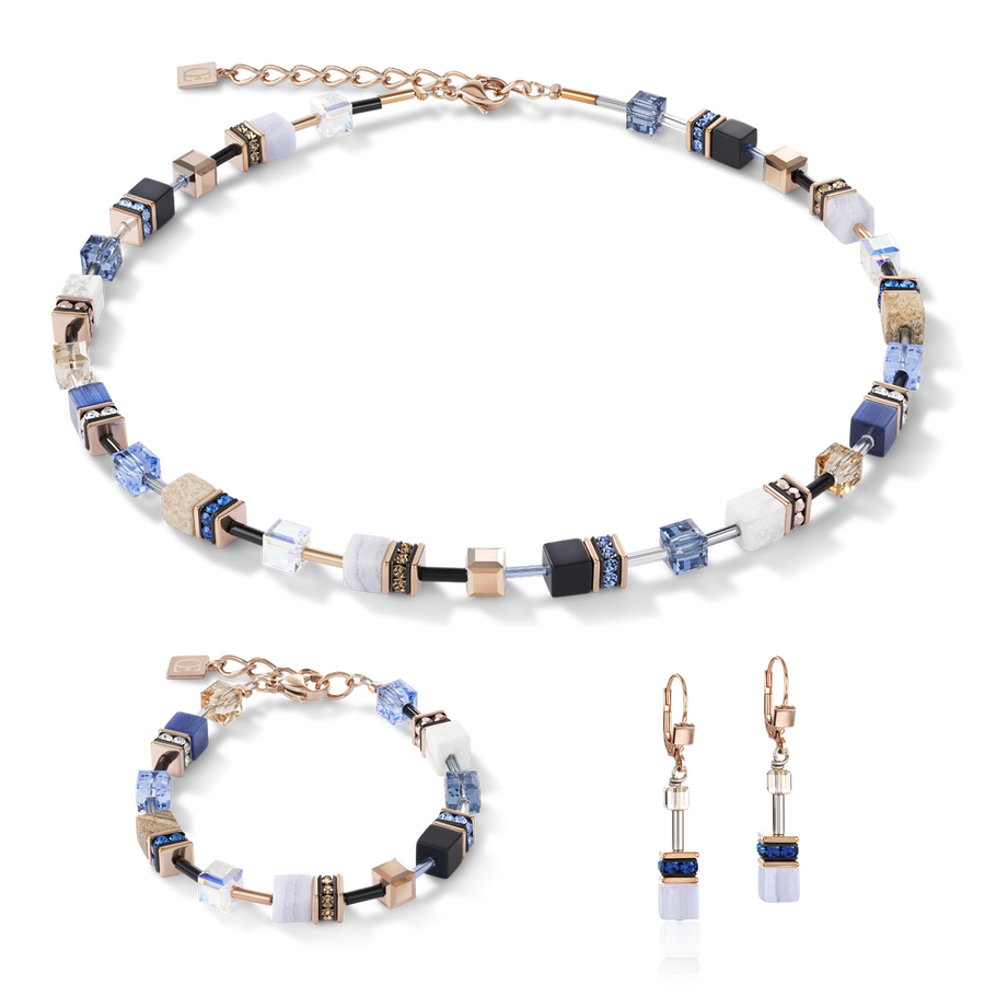 Necklace GeoCUBE® Crystals & Gemstones blue-beige