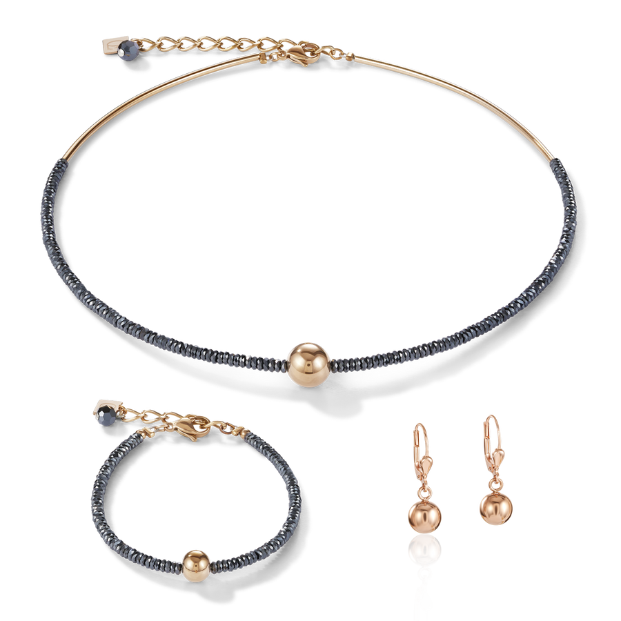 Earrings haematite & stainless steel rose gold
