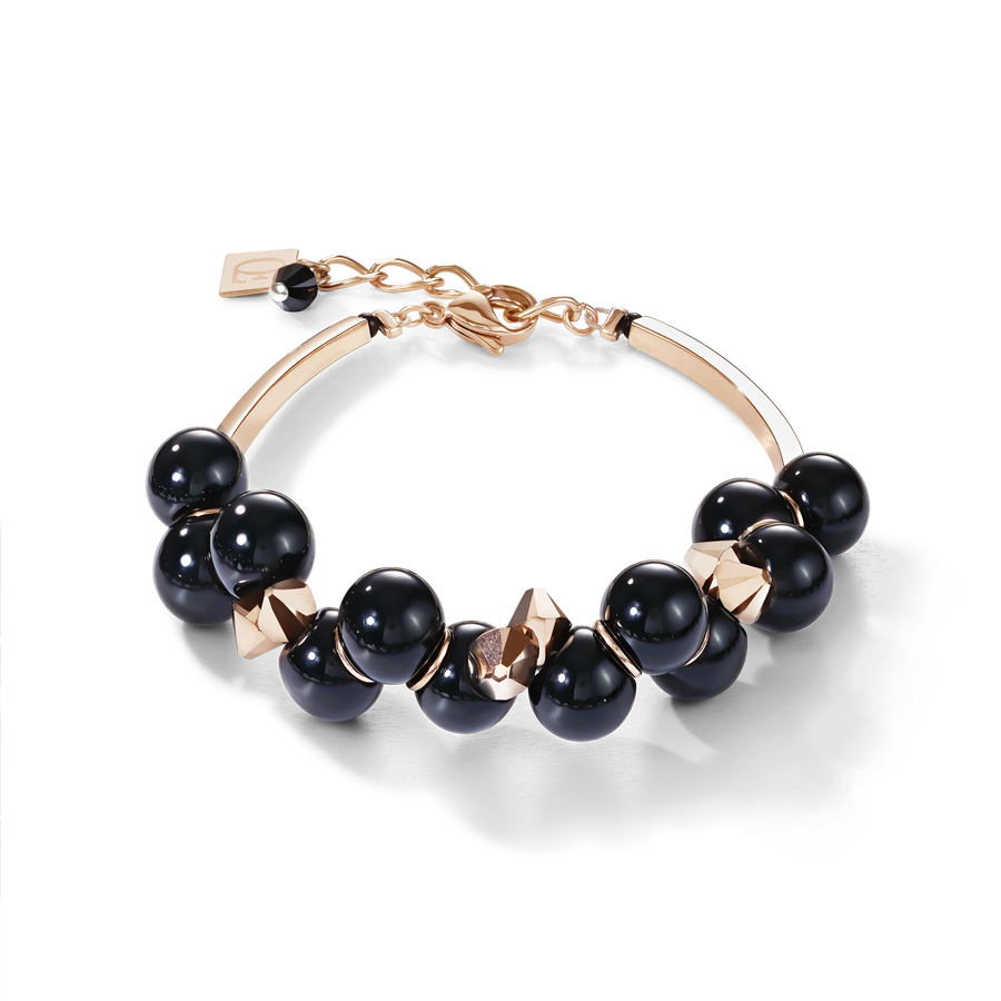 Bracelet acrylic glass black & Crystals rose gold