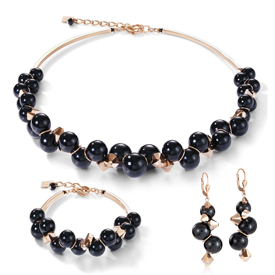 Bracelet acrylic glass black & Crystals rose gold