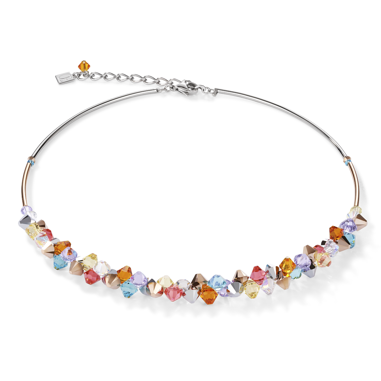 Necklace Crystals & stainless steel multicolour pastel 1