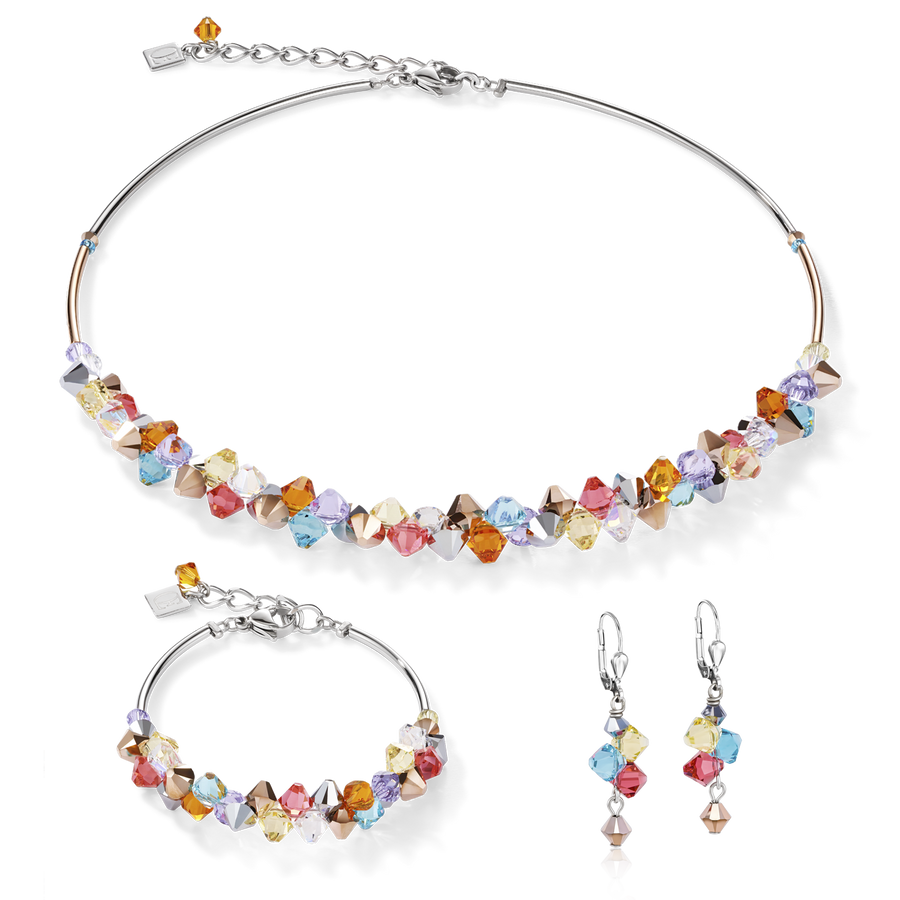 Necklace Crystals & stainless steel multicolour pastel 1