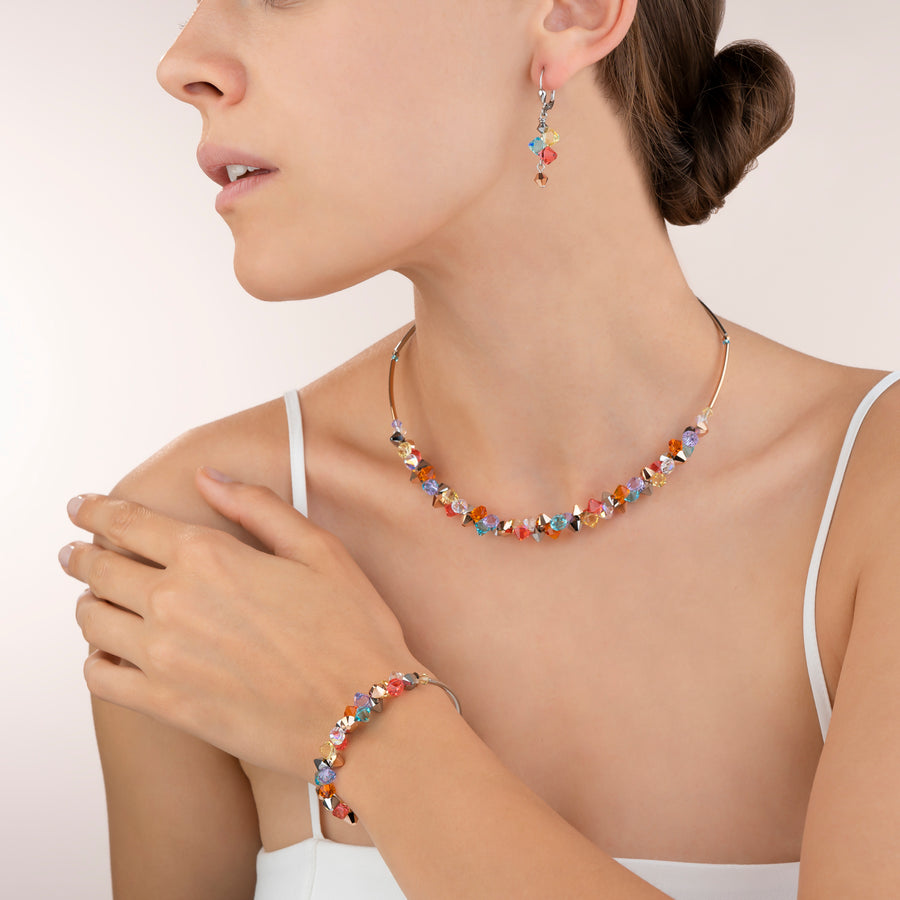 Necklace Crystals & stainless steel multicolour pastel 1