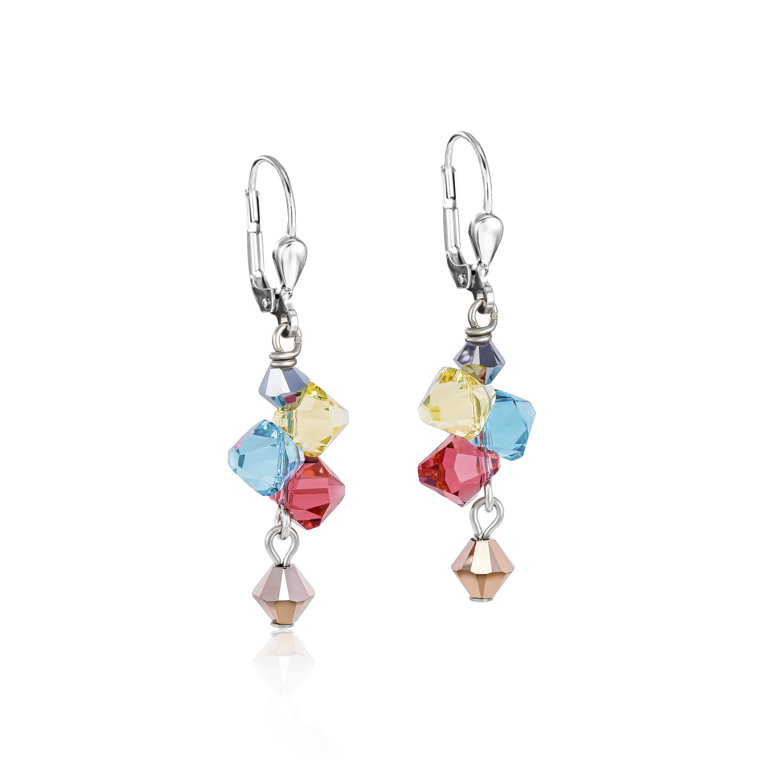 Earrings  Crystals & stainless steel multicolour pastel 1