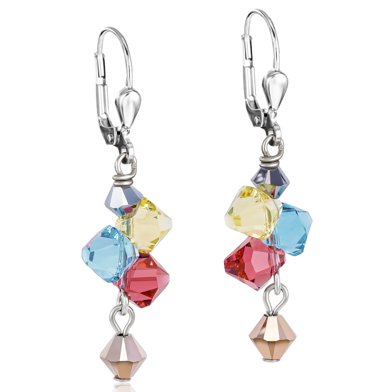 Earrings  Crystals & stainless steel multicolour pastel 1