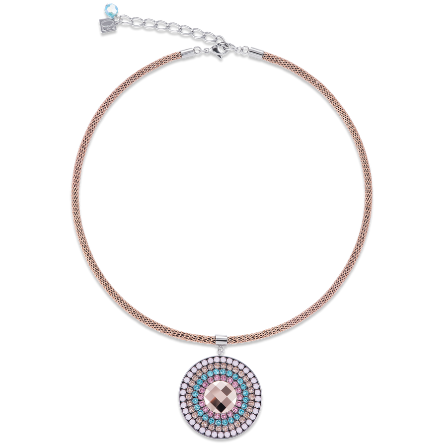 Necklace Amulet small Crystals & mesh rose-turquoise