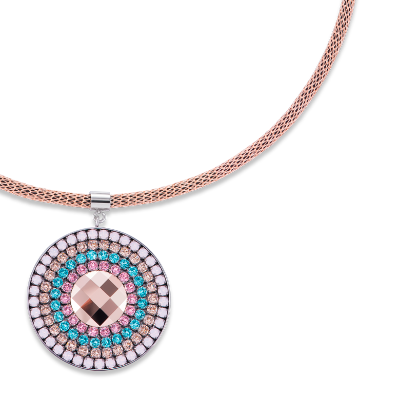Necklace Amulet small Crystals & mesh rose-turquoise