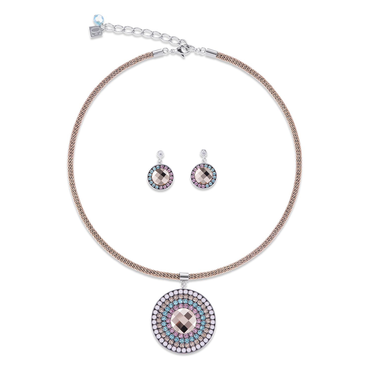 Necklace Amulet small Crystals & mesh rose-turquoise