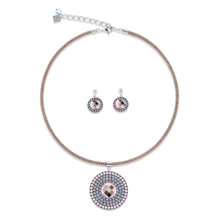 Necklace Amulet small Crystals & mesh rose-turquoise
