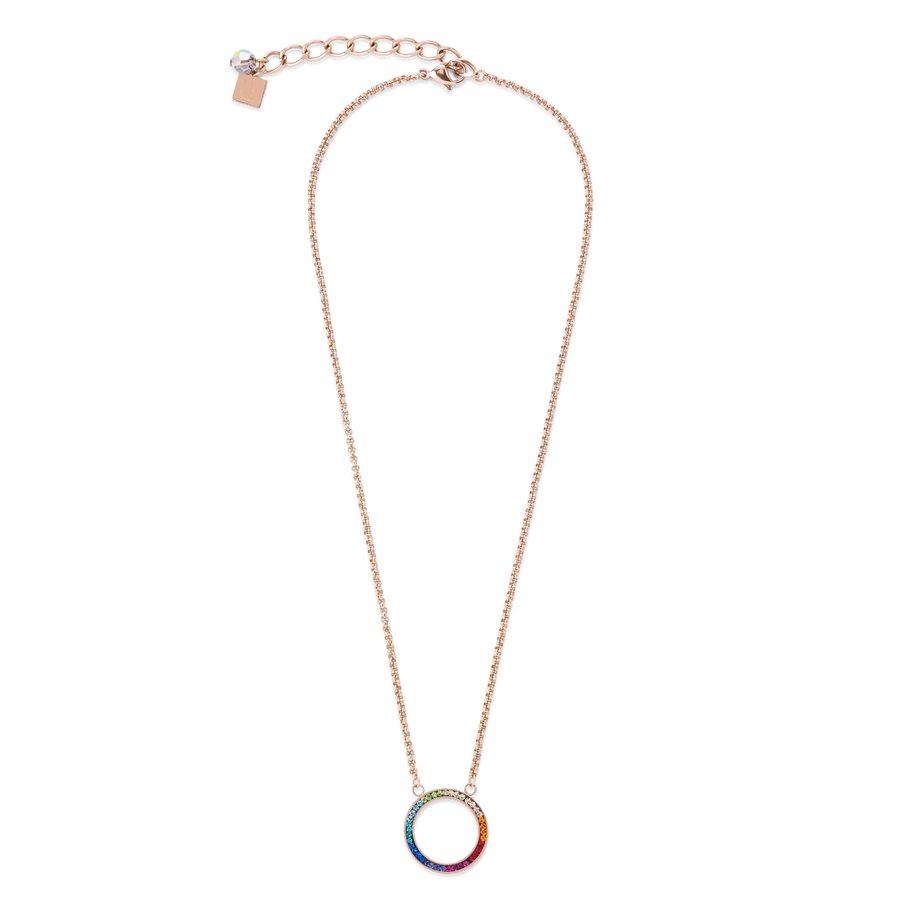 Necklace Ring Crystals pavé & stainless steel rose gold & multicolour