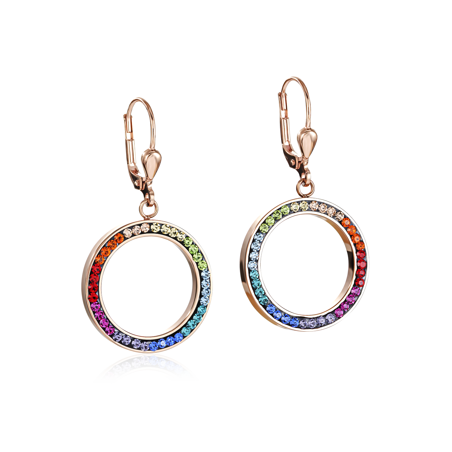 Earrings Ring Crystals pavé & stainless steel rose gold & multicolour