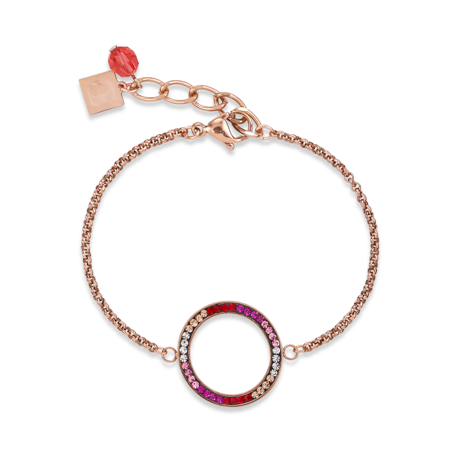 Bracelet Ring Crystals pavé & stainless steel rose gold & red-rose