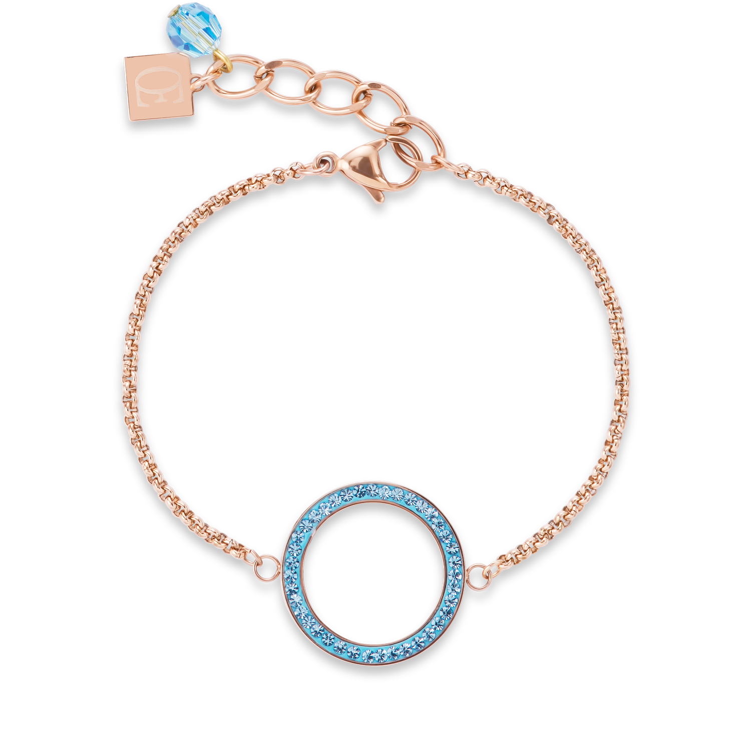 Bracelet Ring Crystals pavé & stainless steel rose gold & aqua