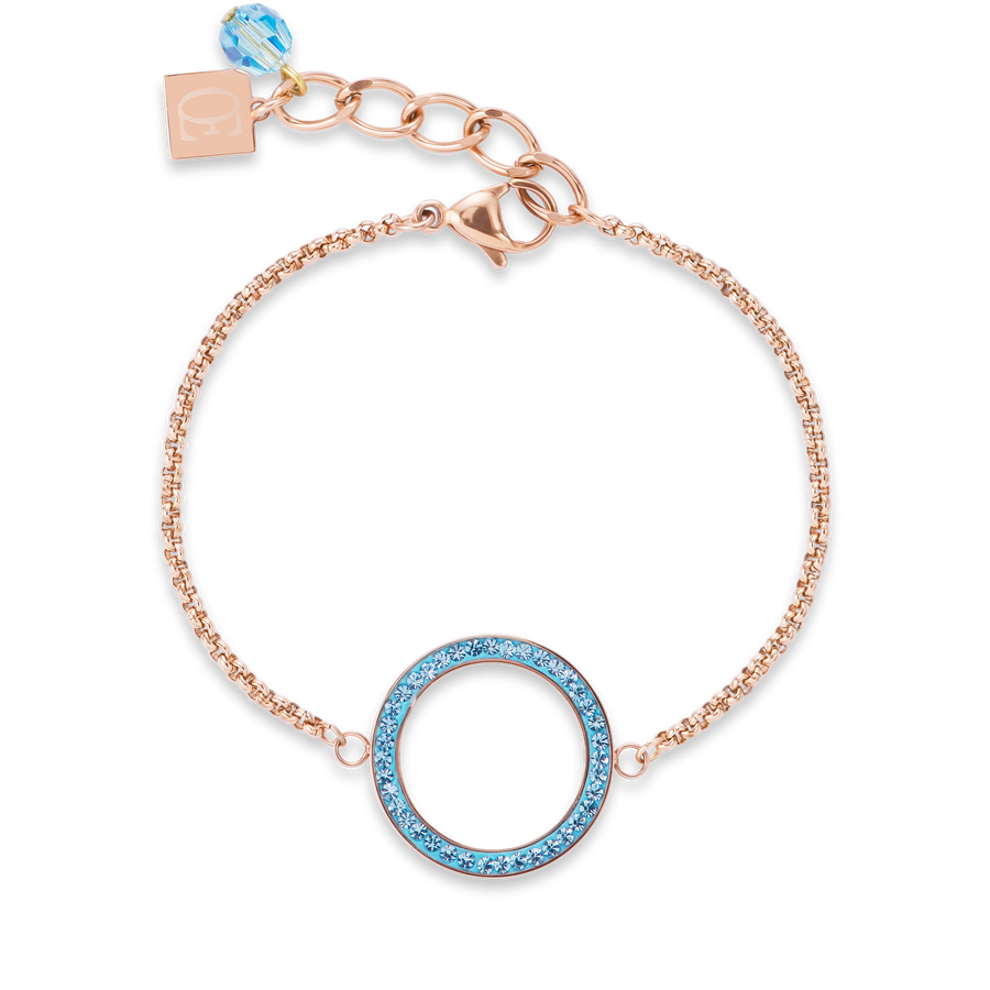 Bracelet Ring Crystals pavé & stainless steel rose gold & aqua