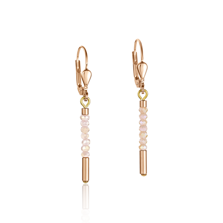 Earrings Waterfall stainless steel rose gold & glass nude