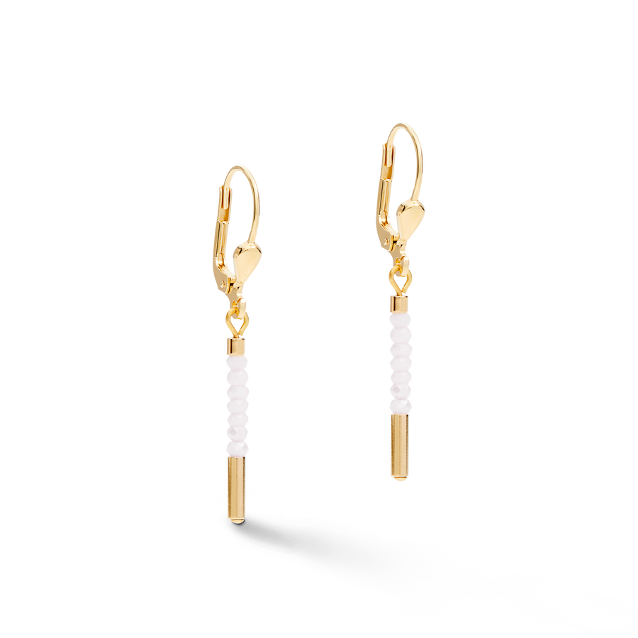 Earrings Waterfall stainless steel gold & glass white