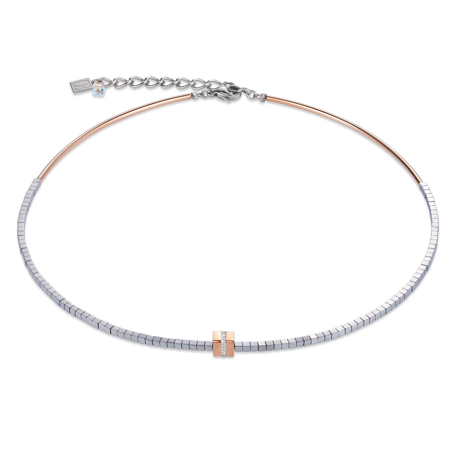 Necklace Stainless steel & crystals pavé, haematite silver rose gold-crystal