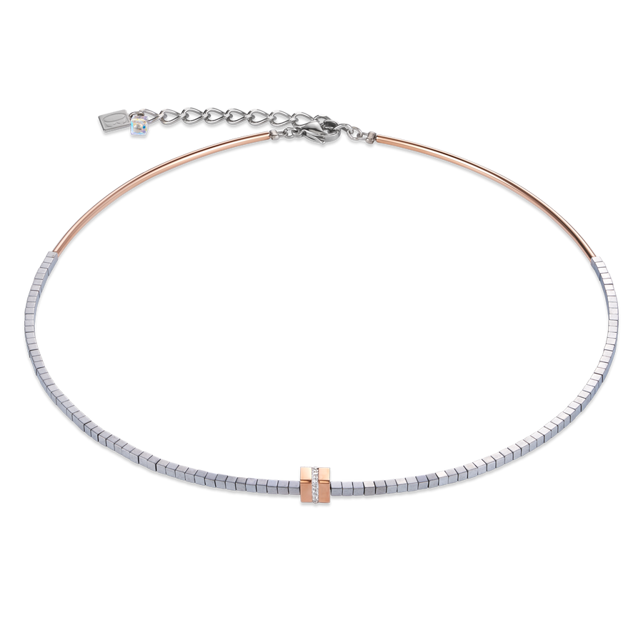 Necklace Stainless steel & crystals pavé, haematite silver rose gold-crystal